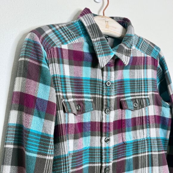 Patagonia Women's Plaid Flannel Shirt 100% Organic Cotton Size 6 Green Gray Teal - Picture 4 of 10